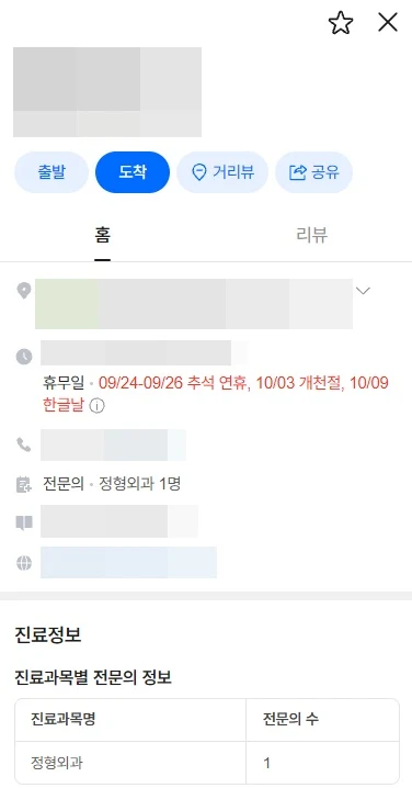 사진과 정보가 비어 있는 병원 네이버 플레이스 화면 예시