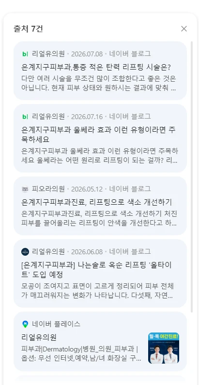 네이버 AI 답변에 인용된 블로그와 플레이스 출처 화면
